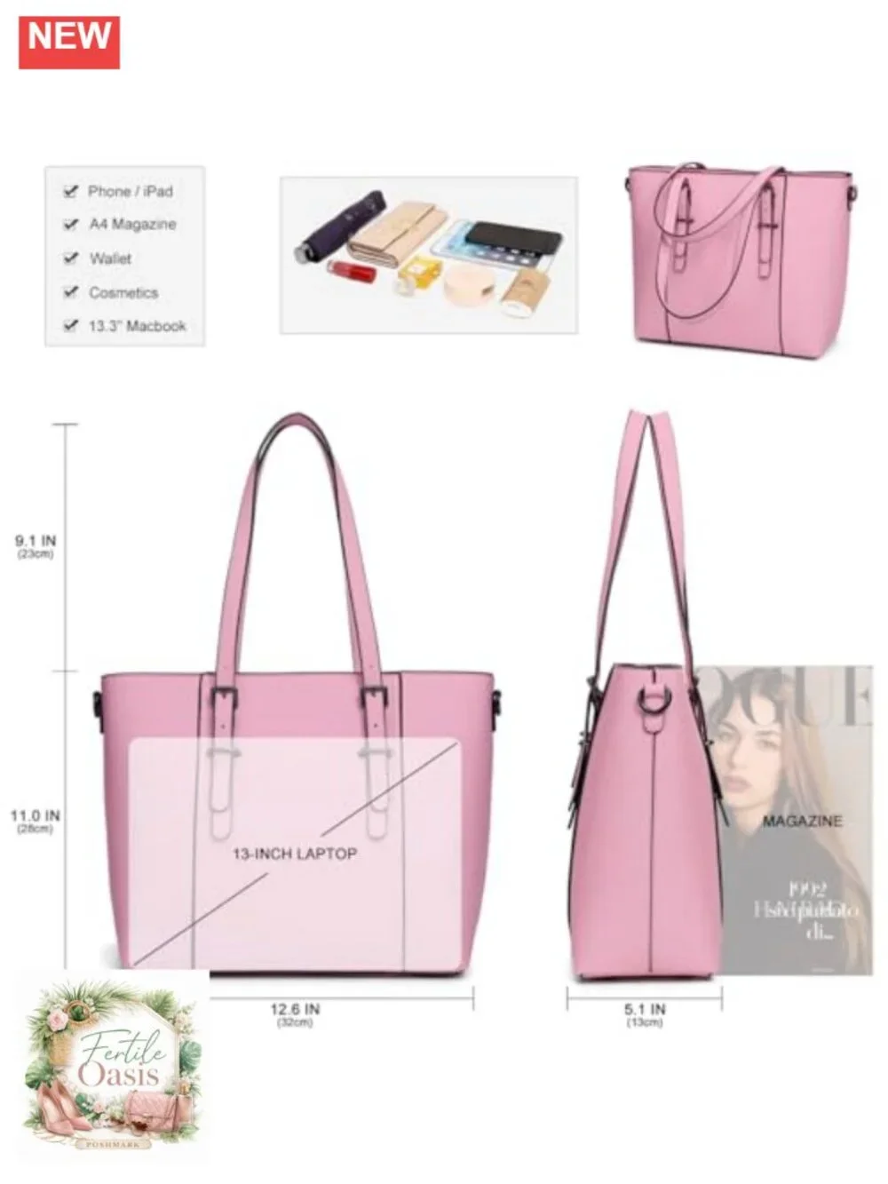 Women's Satchel Tote Shoulder Bag with Adjustable Strap